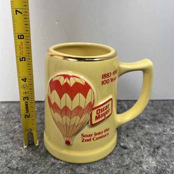 VTG Oscar Mayer Ceramic Mug Stein 100th Anniv 1883 1983 Hot Air Balloon yellow - Picture 2 of 9